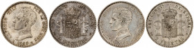 1905*1905. Alfonso XIII. SMV. 2 pesetas. (AC. 88). Lote de 4 monedas. A examinar. EBC-/EBC+.