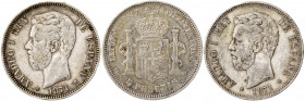 1871*1871. Amadeo I. SDM. 5 pesetas. (AC. 1). Lote de 3 monedas. A examinar. BC+/MBC-.