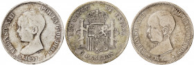 1891*18--. Alfonso XIII. PGM. 5 pesetas. Lote de 3 monedas falsas de época. A examinar. BC/MBC-.