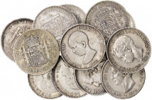 1875 a 1898. 5 pesetas. Lote de 12 monedas. A examinar. BC/BC+.