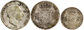 1883 y 1885. Alfonso XII. Manila. 10 y 20 (dos) centavos. (AC. 109 y 111). Lote de 3 monedas. A examinar. BC/MBC.