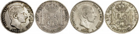 1881 a 1885. Alfonso XII. Manila. 50 centavos. (AC. 114, 118, 120 y 124). Lote de 4 monedas. A examinar. BC+/MBC+.