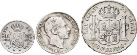 1885. Alfonso XII. Manila. 10, 20 y 50 centavos. Lote de 3 monedas. A examinar. MBC-/MBC.