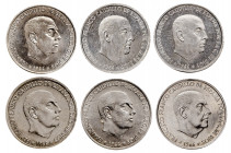 1966*67 a 69 y 71 a 73. Franco. 50 céntimos. Lote de 6 monedas distintas. Imprescindible examinar. EBC+/S/C-.