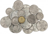 Lote de 24 monedas, todas de Juan Carlos I salvo dos de Franco. A examinar. MBC/S/C.