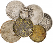 Lote de 6 monedas en plata (5 españolas) y 1 jetón alemán. A examinar. RC/BC.