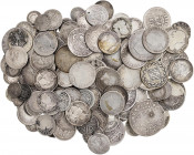Lote de 157 monedas españolas en plata, desde los Reyes Católicos y Ferran II hasta Alfonso XIII. A examinar. MC/BC+.