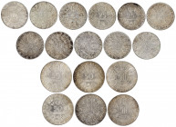Austria. 25 (once) y 50 chelines (seis). Lote de 17 monedas distintas. A examinar. EBC-/S/C-.