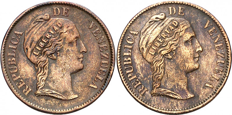 Venezuela. 1862 y 1863. 1 centavo. (Kr. 7). Lote de 2 monedas. A examinar. CU. M...