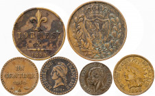 Lote de 6 cobres de Francia, Italia y Estados Unidos. A examinar. MBC/MBC+.