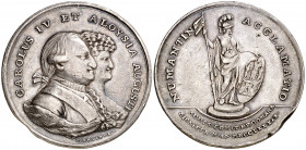 1789. Carlos IV. Soria. Proclamación. (Ha. 101) (V. 105) (V.Q. 13153). Grabador: Martínez. Golpe en canto. Escasa. Plata. 11,11 g. Ø29 mm. MBC+.