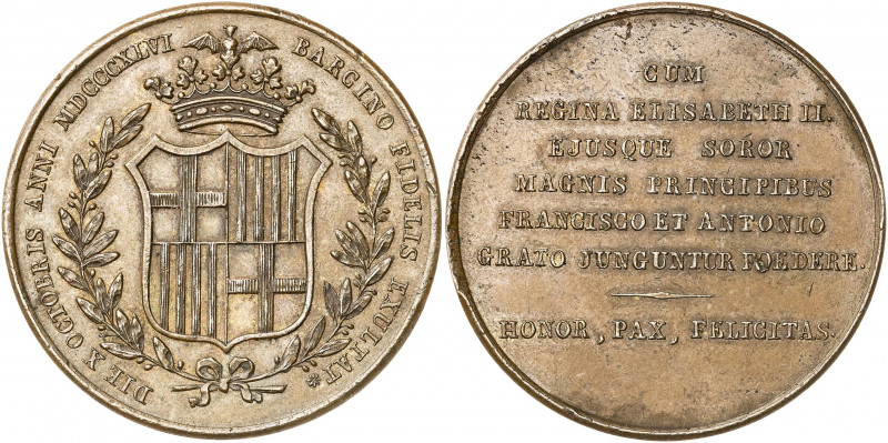 1846. Isabel II. Barcelona. Bodas de Isabel II y su hermana con los príncipes Fr...