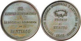 1858. Santiago de Compostela. Esposición (sic) Agrícola, Industrial y Artística de Galicia. Grabador: J. R. de Arellano. Rara. Bronce. 34,02 g. Ø38 mm...