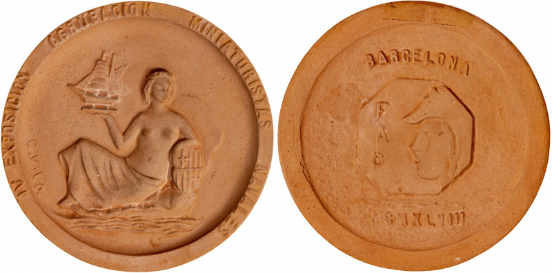 1948. Barcelona. Firmado: C. Vila. Rara. Terracota. 123,44 g. Ø95 mm. EBC+.