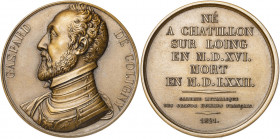 Francia. 1821. Gaspard de Coligny (1516-1572). Perteneciente a la serie de medallas "Gallerie metalique des grands hommes français". Bronce. 38,18 g. ...