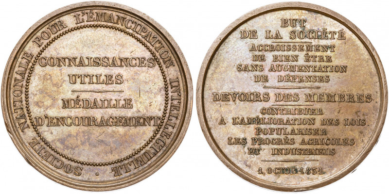 Francia. 1831. Société Nationale pour l'Emancipation Intellectuelle. Bronce. 16,...