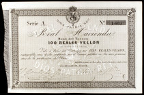 1873. Bayona. Real Hacienda. Bono del Tesoro. 100 reales de vellón. (Ed. A219) (Filabo 24CR) (Ruiz y Alentorn 964). 1 de noviembre. Serie A. Pliegue c...