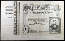 1911. Banco de Valls. 100 pesetas. 1 de octubre, Marqués de Vallgornera. Serie C. Con matriz, sin firmas y sin numeración. Margen inferior. EBC-.
