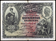 1907. 500 pesetas. (Ed. B105) (Ed. 321). 15 de julio. Roturas. Raro. BC+.