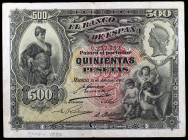 1907. 500 pesetas. (Ed. B105) (Ed. 321). 15 de julio. Puntitos de aguja. Raro. MBC-.
