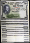 1925. 100 pesetas. (Ed. C1) (Ed. 350). 1 de julio, Felipe II. Lote de 30 billetes, serie F. BC+/MBC+.