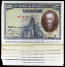 1928. 25 pesetas. 15 de agosto, Calderón de la Barca. Lote de 64 billetes: sin serie (cuatro), series A (siete), B (once), C (diez), D (diecisiete) y ...