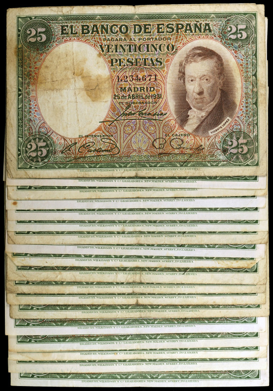 1931. 25 pesetas. (Ed. C9) (Ed. 358). 25 de abril, Vicente López. Lote de 22 bil...