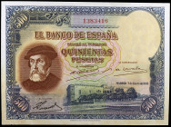1935. 500 pesetas. (Ed. C16) (Ed. 365). 7 de enero, Hernán Cortés. Papel descolorido en el margen inferior. Escaso. EBC+.