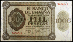 1936. Burgos. 1000 pesetas. (Ed. D24a) (Ed. 423a). 21 de noviembre. Serie B. Raro. MBC-.