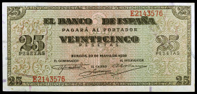 1938. Burgos. 25 pesetas. (Ed. D31a) (Ed. 430a). 20 de mayo. Serie E. MBC+.