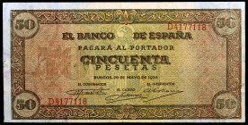 1938. Burgos. 50 pesetas. (Ed. D32a) (Ed. 431a). 20 de mayo. Serie D. MBC+.
