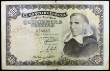 1946. 500 pesetas. (Ed. D53) (Ed. 452). 19 de febrero, Padre Vitoria. Raro. BC.