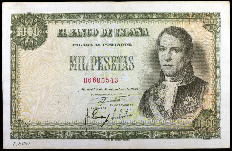 1949. 1000 pesetas. (Ed. D59) (Ed. 458). 4 de noviembre, Ramón de Santillán. Rar...