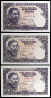 1954. 25 pesetas. (Ed. D68a) (Ed. 467a). 22 de julio, Albéniz. Lote de 3 billetes, series: E, K y M. EBC-/EBC.