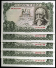 1971. 1000 pesetas. (Ed. D75b) (Ed. 474c). 17 de septiembre, Echegaray. 5 billetes correlativos, serie 1S, S/C-.