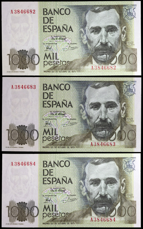 1979. 1000 pesetas. (Ed. E3a) (Ed. 477a). 23 de octubre, Pérez Galdós. Trío corr...