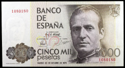 1979. 5000 pesetas. (Ed. E4) (Ed. 478). 23 de octubre, Juan Carlos I. Sin serie. Doblez central. EBC-.