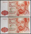 1980. 2000 pesetas. (Ed. E5) (Ed. 479). 22 de julio, Juan Ramón Jiménez. 2 billetes, sin serie. EBC+/S/C-.