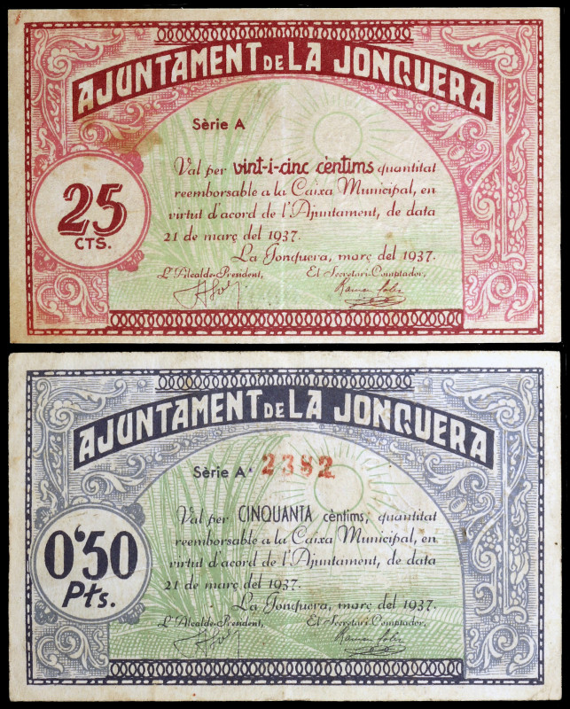 La Jonquera. 25 y 50 céntimos. (T. 1460 y 1466). 2 billetes. MBC-/MBC.