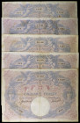 Francia. 1914 a 1917. Banco de Francia. 50 francos. (Pick 64e). 5 billetes, todos con fechas distintas. Firmas: J. Laferriere y E. Picard. BC/BC+.