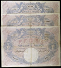 Francia. 1917 y 1918. Banco de Francia. 50 francos. (Pick 64e). 3 billetes, todos con fechas distintas. Firmas: J. Laferriere y E. Picard. BC/BC+.