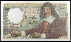 Francia. 1944. Banco de Francia. 100 francos. (Pick 101a). 12 de octubre, Descartes. Escaso así. EBC+.