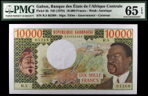 Gabón. s/d (1978). Banco de los Estados del África Central. 10000 francos. (Pick 5b). Certificado por la PMG como Gem Uncirculated 65 EPQ. Raro así. S...
