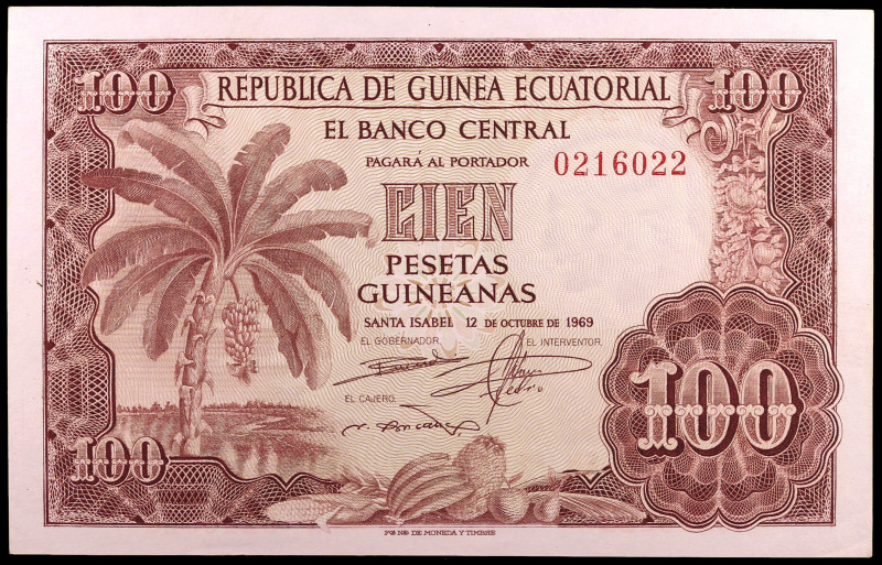 Guinea Ecuatorial. 1969. Banco Central. 100 pesetas guineanas. (Pick 1). 12 de o...