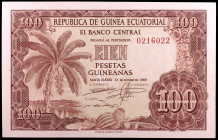 Guinea Ecuatorial. 1969. Banco Central. 100 pesetas guineanas. (Pick 1). 12 de octubre. Impreso en la FNMT. Esquinas levemente rozadas. S/C-.