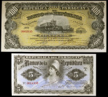 Paraguay. 1907. Banco de la República. 5 y 100 pesos. 2 billetes. EBC+/S/C-.
