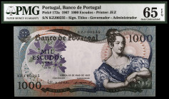 Portugal. 1967. Banco de Portugal. 1000 escudos. (Pick 172a). Lisboa, 19 de mayo. Numeración K2J 00235. Certificado por la PMG como Gem Uncirculated 6...