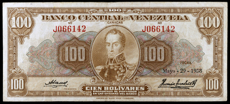 Venezuela. 1958. Banco Central. 100 bolívares. (Pick 34c). 29 de mayo, Simón Bol...