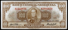 Venezuela. 1960. Banco Central. 100 bolívares. (Pick 34d). 11 de marzo, Simón Bolívar. Serie K. BC.