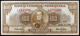 Venezuela. 1961. Banco Central. 100 bolívares. (Pick 34d). 6 de junio, Simón Bolívar. Serie L. MBC-.